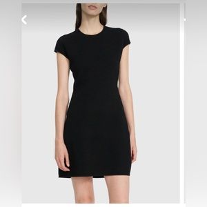 Theory cap-sleeve flare dress in stretch knit - black- medium
